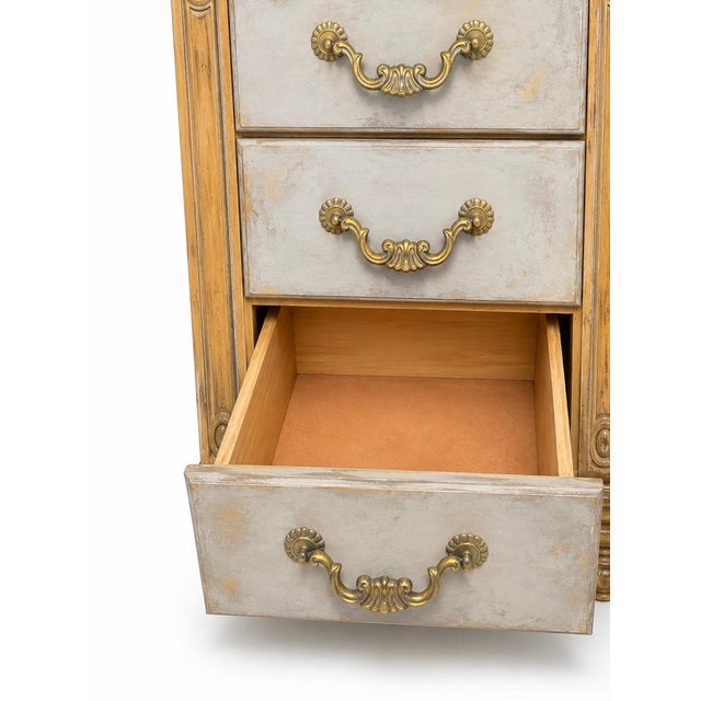Vintage French Provincial 12-Drawer Serpentine Dresser • 73” Long • Hand-Carved Details • Taupe, Ivory & Antique Gold For Sale In Naples, FL - Image 6 of 14