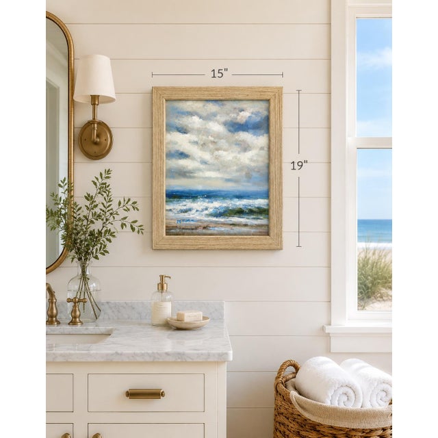 Impressionist Seascape Ocean Waves Dramatic Stormy Impressionist Coastal Original Oil Painting by H. Cole For Sale - Image 3 of 4