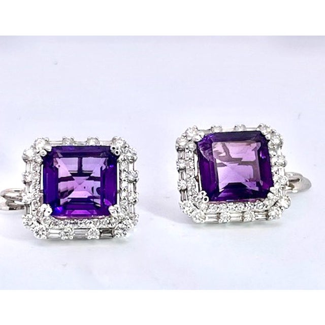 Amethyst 10 Carat Diamond Earrings - 2 Pieces For Sale - Image 9 of 12