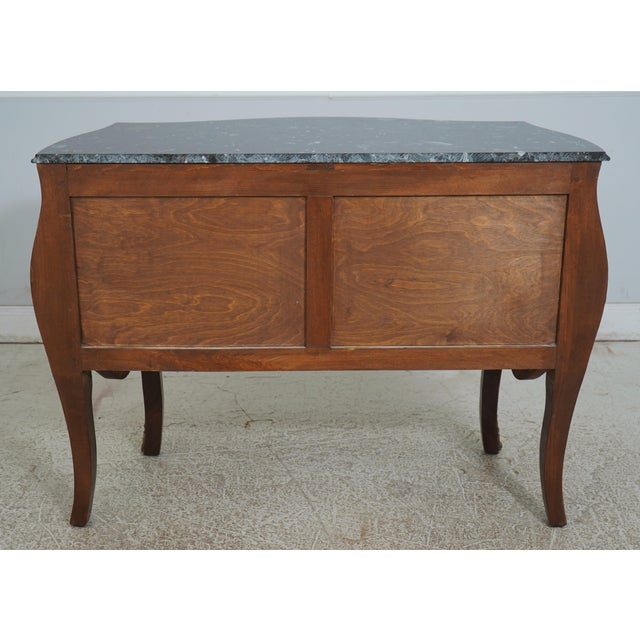 French Louis XV Marquetry Inlaid Marble Top Commode Chest For Sale - Image 12 of 12