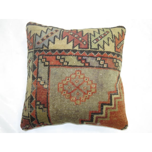 Folk Art Vintage Zabihi Collection Turkish Rug Pillow For Sale - Image 3 of 4