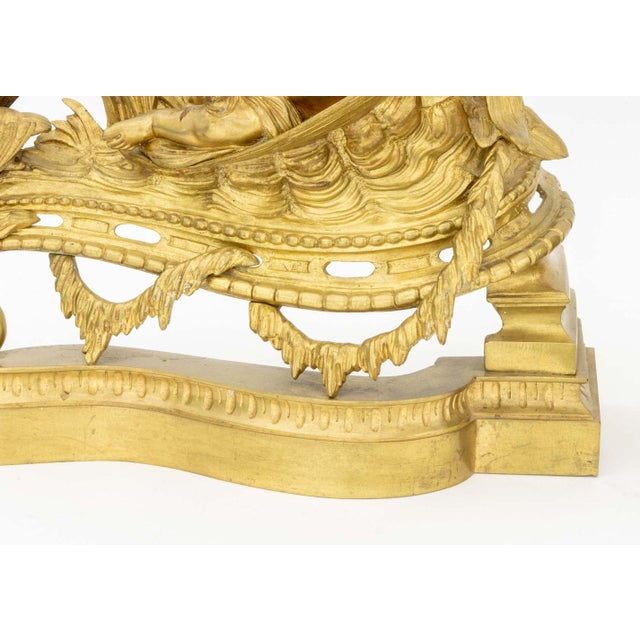 Metal Louis XV Style Cherub Motif Brass Chenets, Pair For Sale - Image 7 of 9