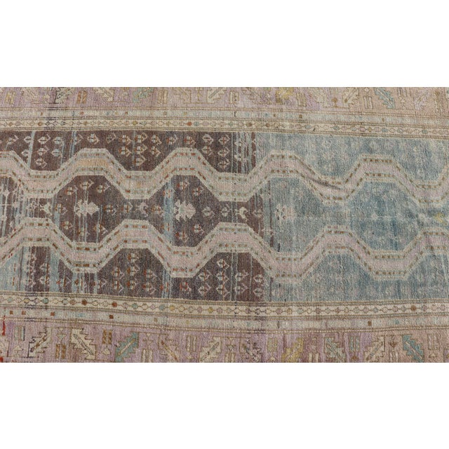 Blue Persian Hand Knotted Hamadan Wool Runner With Geometric Design Unique Design 3'3 X 9'10 For Sale - Image 8 of 12