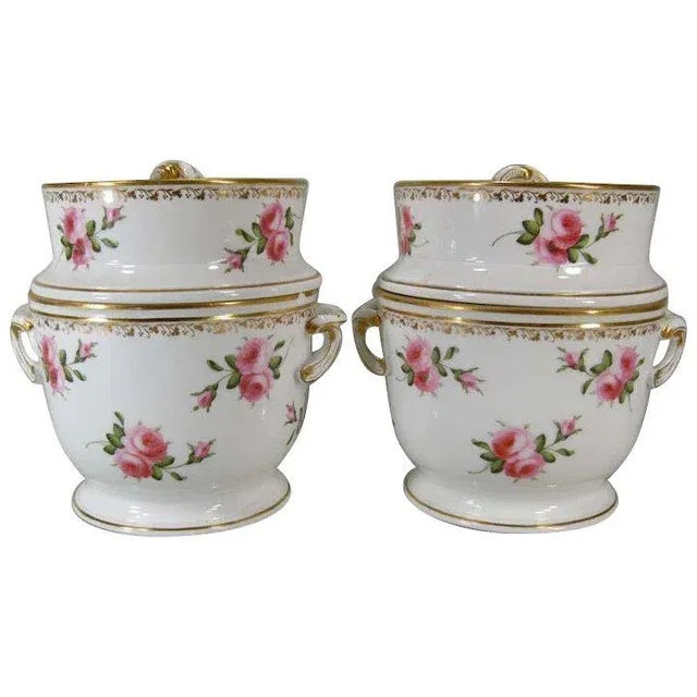 19th Century French Empire Locre Old Paris Porcelain Rose Vase Shape Fruit Coolers - A Pair For Sale - Image 11 of 11
