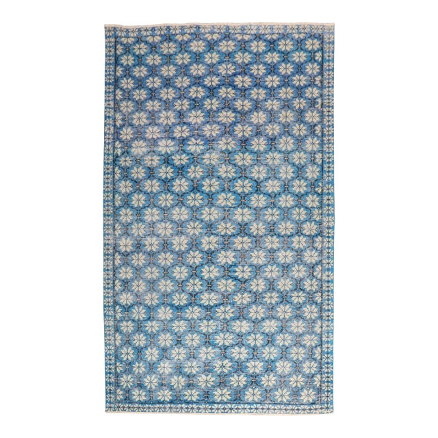 Vivid Blue Vintage Turkish Deco Rug For Sale