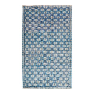 Vivid Blue Vintage Turkish Deco Rug - 5'3" x 8'3" For Sale