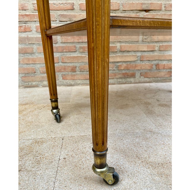 Neoclassic French Marquetry Side Table With One Drawer And Wheels 1940s For Sale - Image 14 of 18