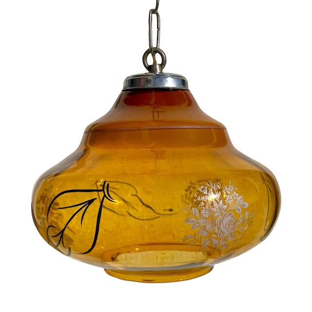 Vintage Portuguese Amber Glass Romantic Hanging Light, 1970s For Sale