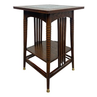 Jugendstil Side Table with Blue Tiles Top attributed to Adolf Loos, 1890s For Sale