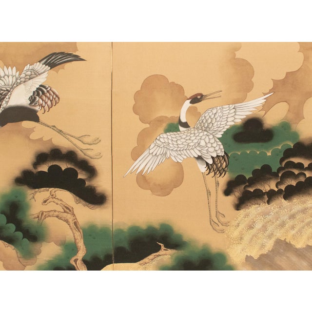 Large 1950s Japanese or Chinoiserie Style Painted Silk Screen For Sale - Image 11 of 17