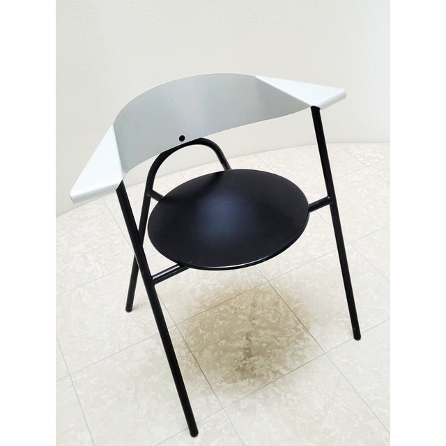Silver 1990s Post-Modern Sculptural Metal Dining or Statement Chair Brushed Silver and Black For Sale - Image 8 of 11