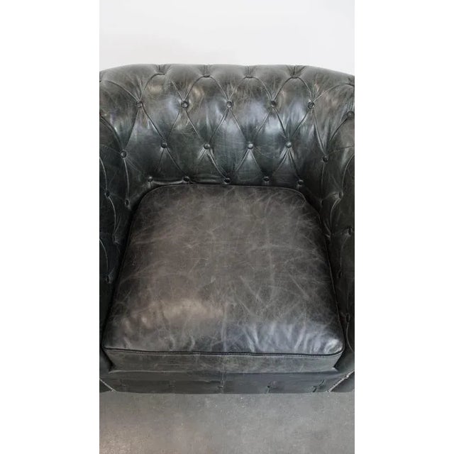 Black Grained Cowhide Chesterfield Armchairs, Set of 2 For Sale - Image 6 of 17
