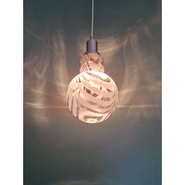 Metal Pendant Light in Smoked Murano Glass with White Spirals, 1970s For Sale - Image 7 of 13