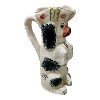 Late 19th Century Staffordshire Spaniel Dog Pitcher in Black & White For Sale