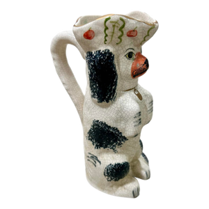 Late 19th Century Staffordshire Spaniel Dog Pitcher in Black & White
