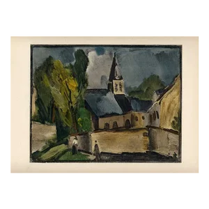 1958 Vlaminck Lithograph 20 Church at Bougival