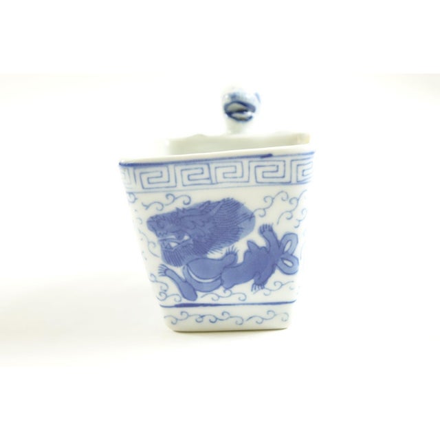 Chinese Blue Dragon White Ceramic Square Cup - 4” × 3” × 3.5” This charming Chinese Blue Dragon White Ceramic Square Cup,...