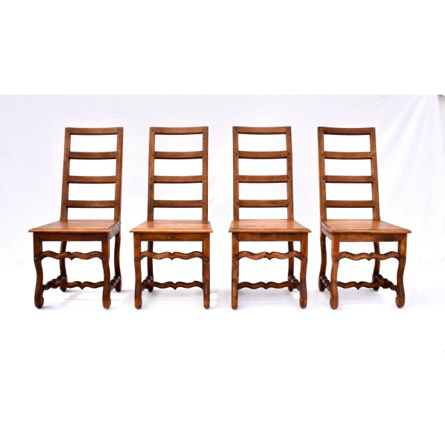 Set of four Country French style Os De Mouton ladder back Oak dining chairs, entirely hand crafted old world styling of...