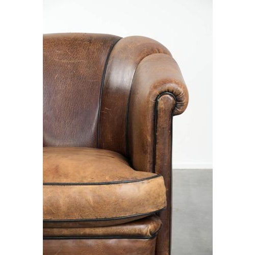 Vintage English-Style Club Chair in Sheepskin Leather For Sale - Image 9 of 13