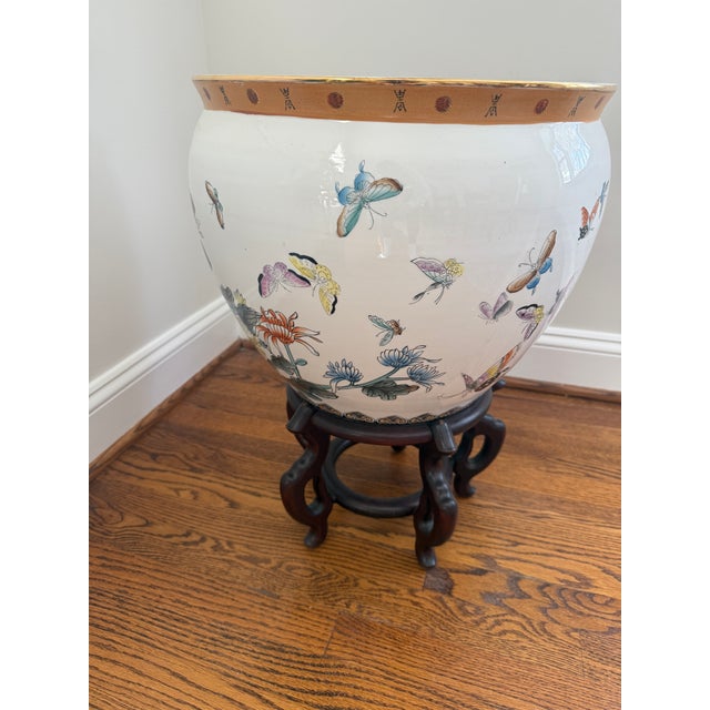 Mid 20th Century Vintage Mid-20th Century Large Chinese Ceramic Fish Bowl Planter For Sale - Image 5 of 15