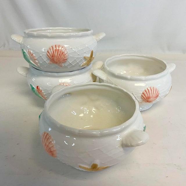Vintage Coastal Chic Seashell Motif Ceramic Soup Bowls - Set of 4 For Sale - Image 9 of 10