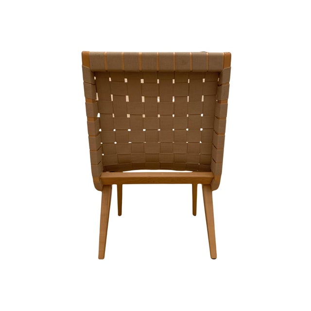 Cream Lounge Chair with Flax Webbing and Clear Maple Finish by Jens Risom for Knoll Inc. For Sale - Image 8 of 13