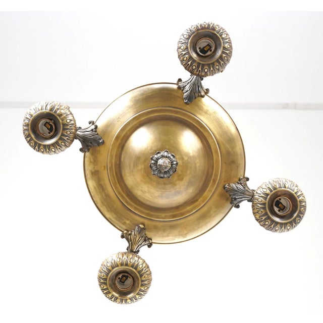 Mid 20th Century Victorian Brass 4 Exposed Bulbs Pan Chandelier For Sale - Image 9 of 12