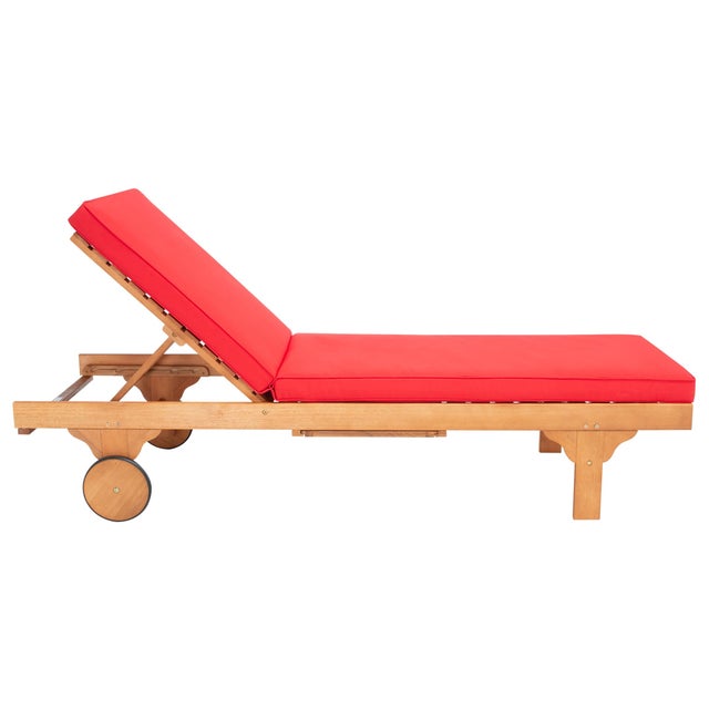 Spritely Home Newport Chaise Lounge Chair with Side Table, Natural/Red Cushion For Sale - Image 4 of 13