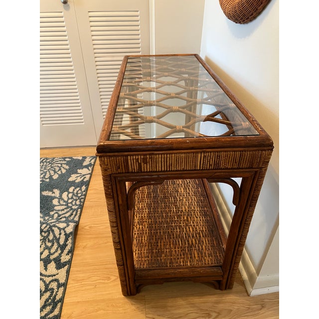 Mid-Century Modern Midcentury Bamboo Rattan Console Table Organic Modern Style For Sale - Image 3 of 8