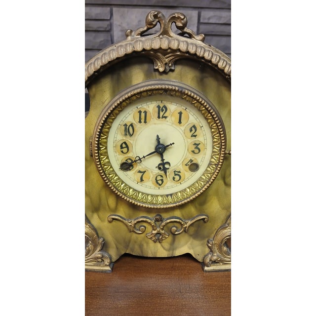1950s 1950s Ornate Mantel Clock With Gilded Detailing For Sale - Image 5 of 12