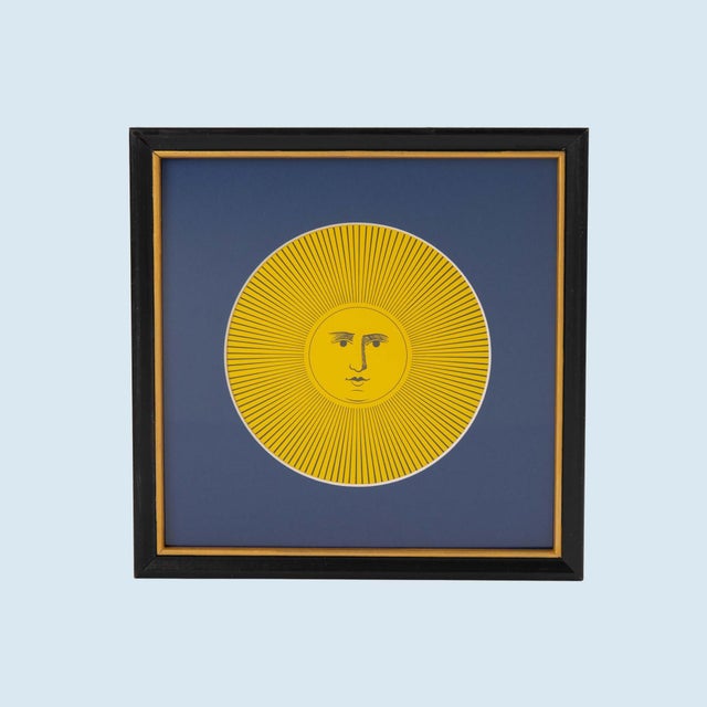 Vintage licensed reproduction print "Sol XI" from Piero Fornasetti's iconic Soli e Lune series. Elegantly framed in a...