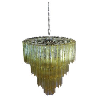 Large Vintage Italian Chrome and Murano Glass Chandelier, 1982 For Sale