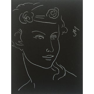 “Portrait With Roses” Contemporary White Charcoal Drawing by Sarah Myers For Sale