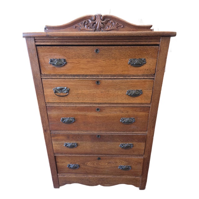 Antique Victorian Oak Dresser Tall Chest 1875-1890 For Sale