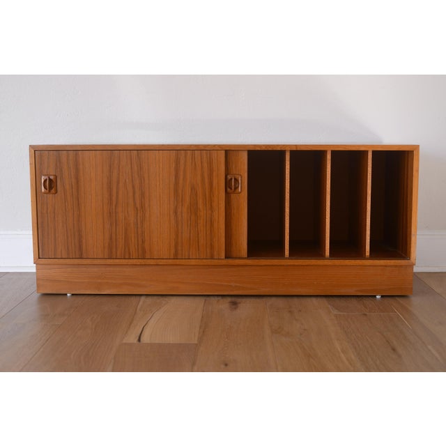 Vintage Danish Modern Teak Credenza With Vinyl Record Storage on Plinth Base For Sale - Image 4 of 14