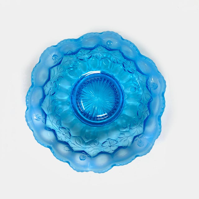 Early 20th Century Antique Fenton Blue Opalescent Honeycomb & Clover Fluted Crimped Glass Bowl For Sale - Image 5 of 5