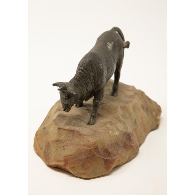 Mid 20th Century Bronze Bull on Stone Base For Sale - Image 4 of 11