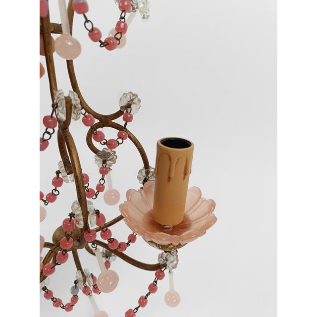 Gilded Sconces with Peachy Pink Opaline Cups, Crystal Beaded and Murano Drops, 1950s, Set of 2 For Sale - Image 14 of 18