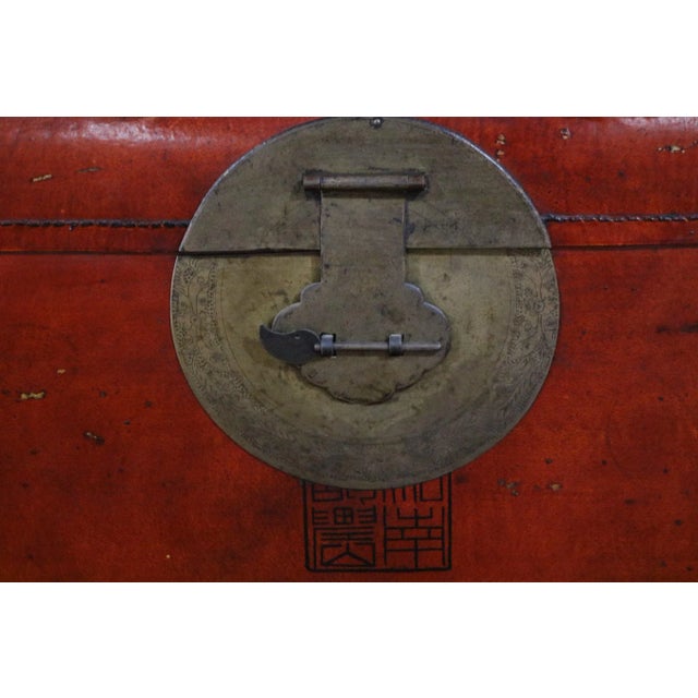 1920s Chinese Red Leather Trunk For Sale - Image 5 of 8