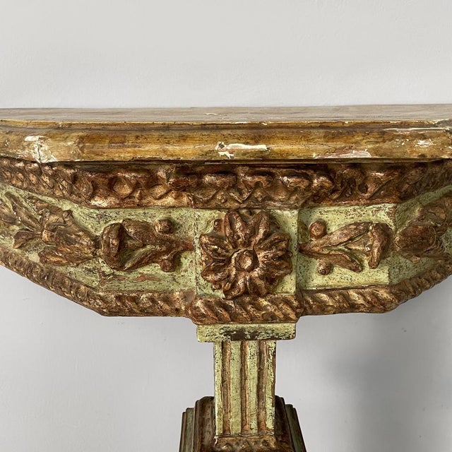 Antique Italian Consoles in Green and Yellow Wood, 1700s, Set of 2 For Sale - Image 13 of 18