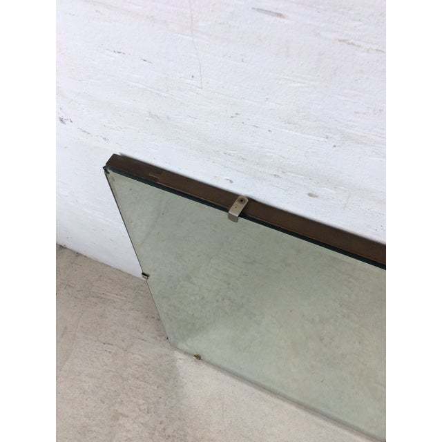 Wood Mid Century Modern Long Rectangular Wall Mirror With Beveled Edge and Brass Accents For Sale - Image 7 of 18