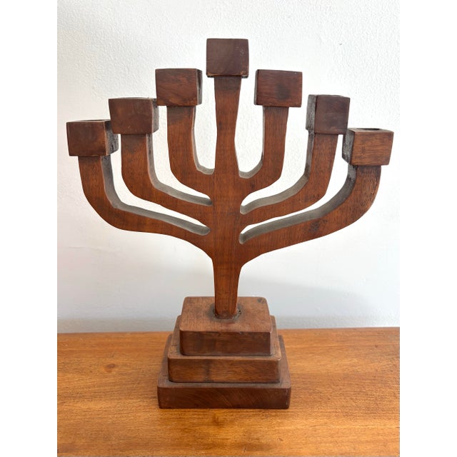 Mid 20th Century Wooden Handmade 7 Arm Menorah For Sale - Image 6 of 6