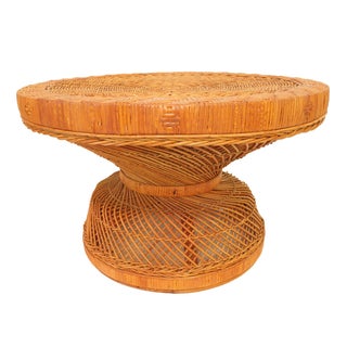1970s French Woven Reed Rattan Coffee Table For Sale