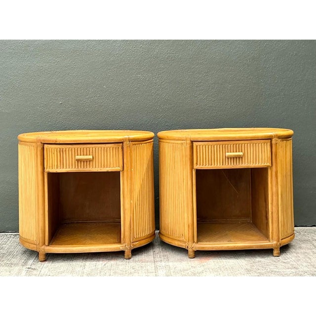 Camel Vintage Rattan Oval Nightstands - A Pair For Sale - Image 8 of 12