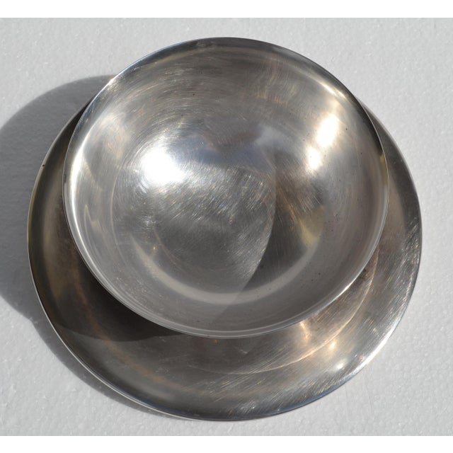 Metal 1950s Wallace Silver Plate Serving Bowl Attached Saucer Mid-Century Modern Tableware For Sale - Image 7 of 13
