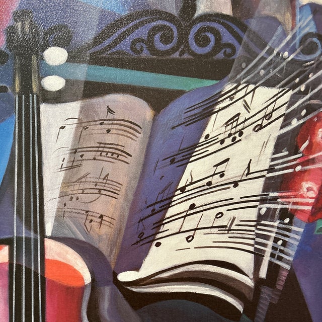 Blue Genuine Lithograph on Canvas by Erik Freyman “ Sonata “ Cubist Style Signed Framed Circa 1998 For Sale - Image 8 of 12