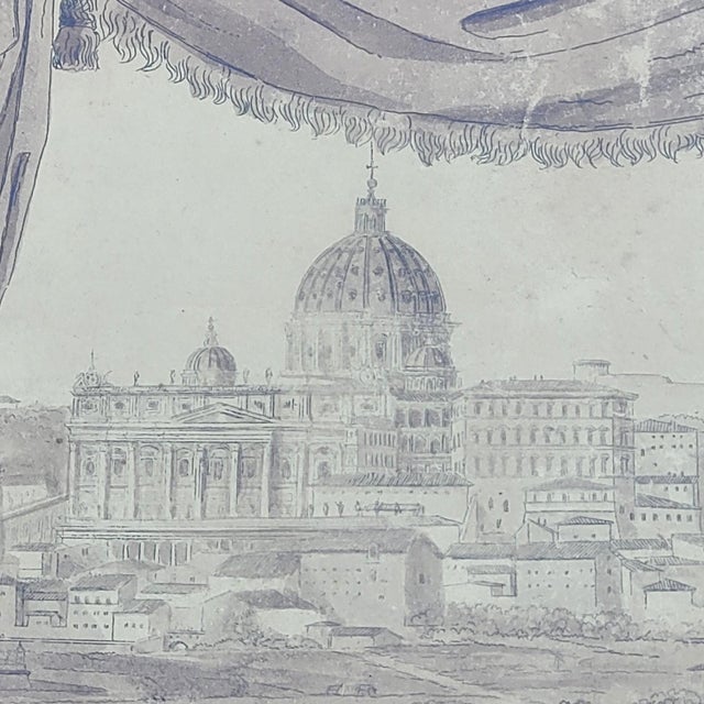 Set of three framed drawings depicting views of Rome: *Trajan's Column *The Vatican *The Port of Ripa Grande These...
