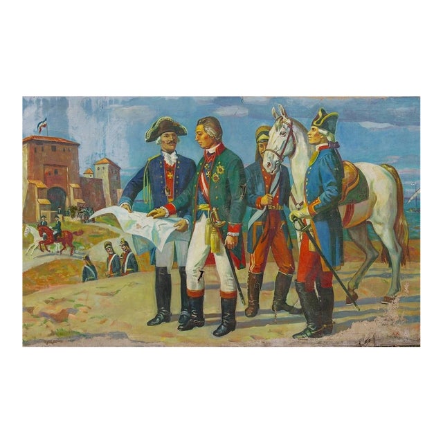 Civil War Napoleon Oil Painting, Antique Soviet Art, Ukrainian Artist 120-200 For Sale