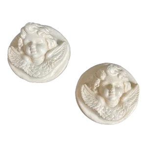 Vintage Cherub Putto Face With Wings Plaster Wall Plaques - a Pair