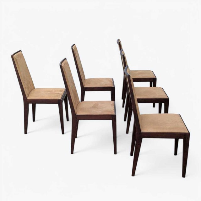 Six Dining Chairs – Elegant Wooden Dining Chairs, Modern, Contemporary, Faux Suede, Comfortable Seating For Sale - Image 9 of 18